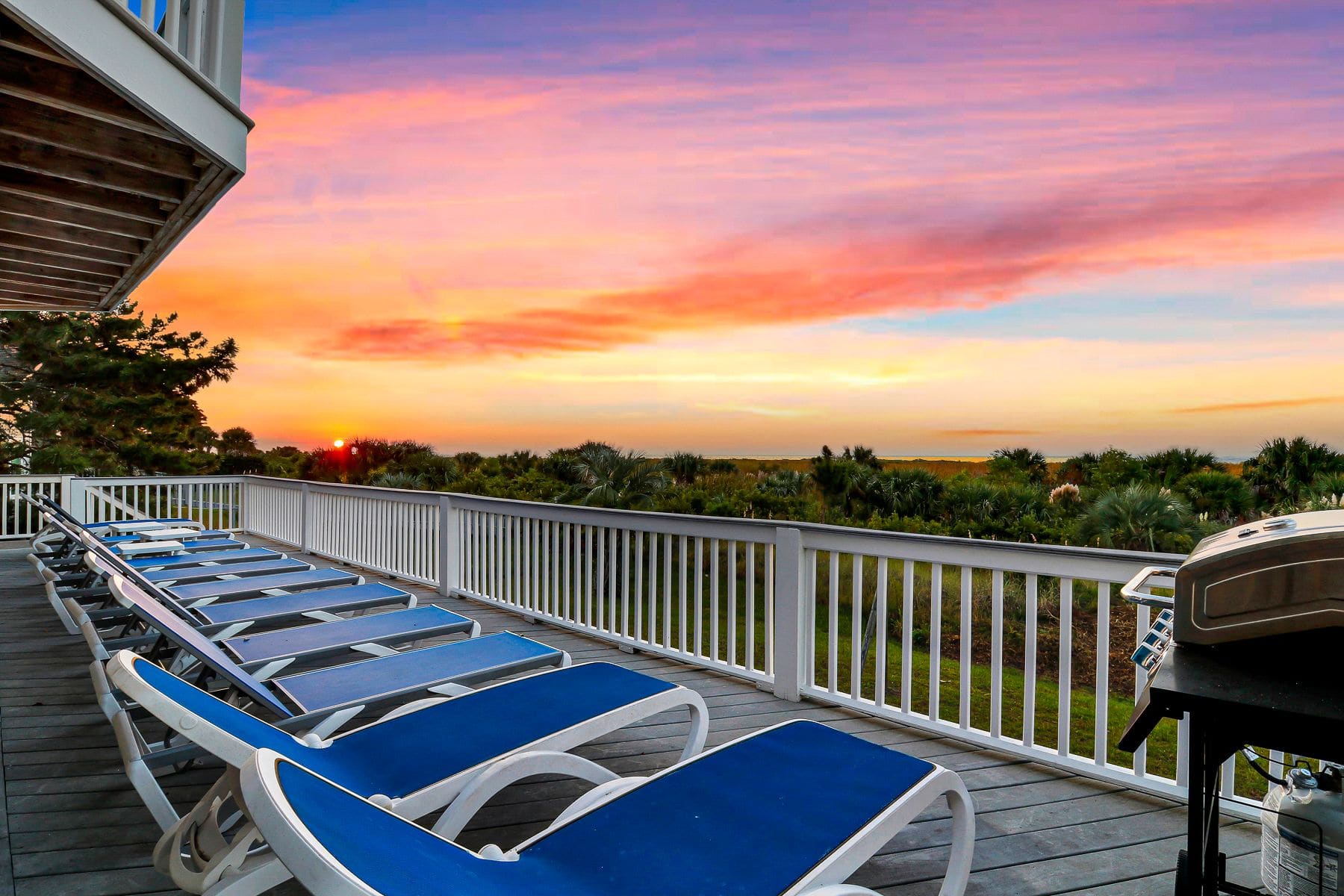 Sunrise view towards ocean from lower deck