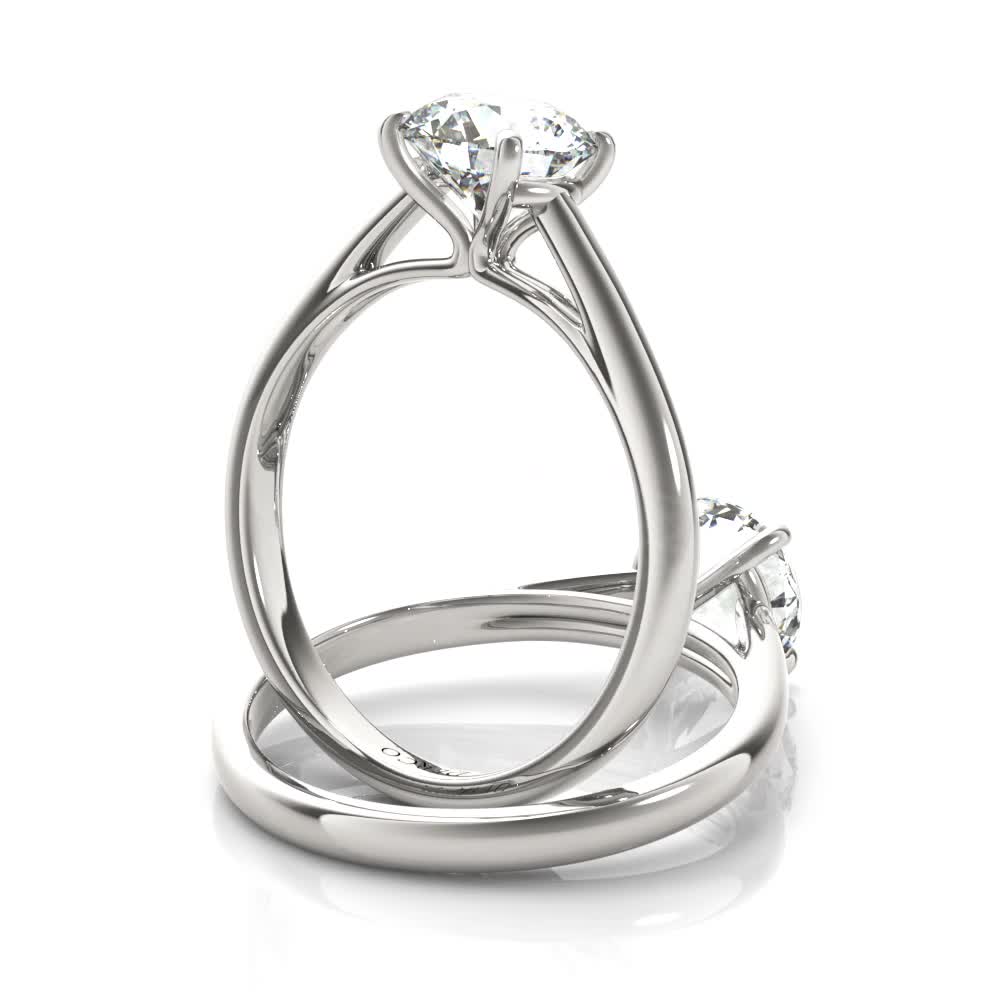 platinum white cathedral solitaire engagement ring with round shape diamond