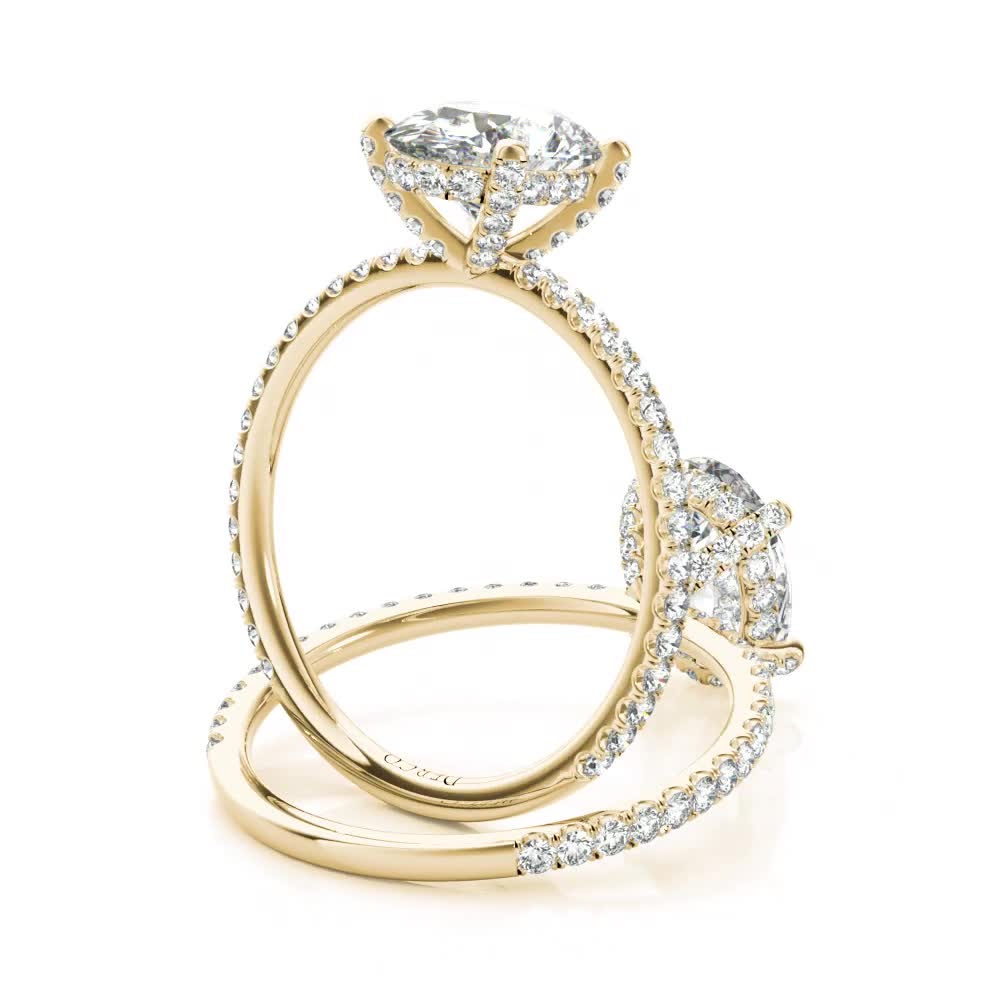 18k yellow gold diamond prong's with hidden halo engagement ring with oval shape diamond