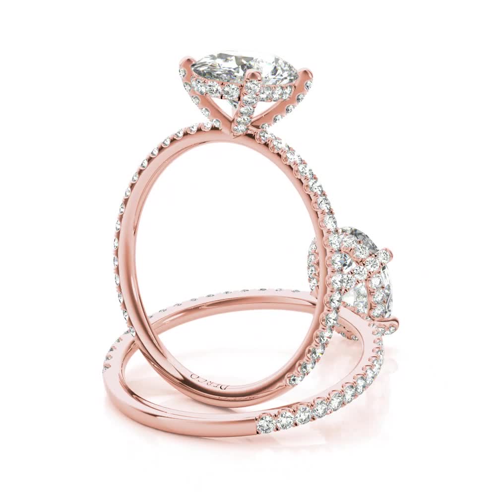 14k rose gold diamond prong's with hidden halo engagement ring with oval shape diamond