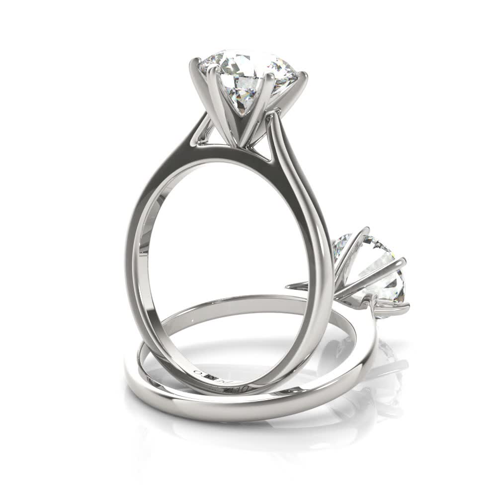 14k white gold petite cathedral solitaire engagement ring with round shape diamond