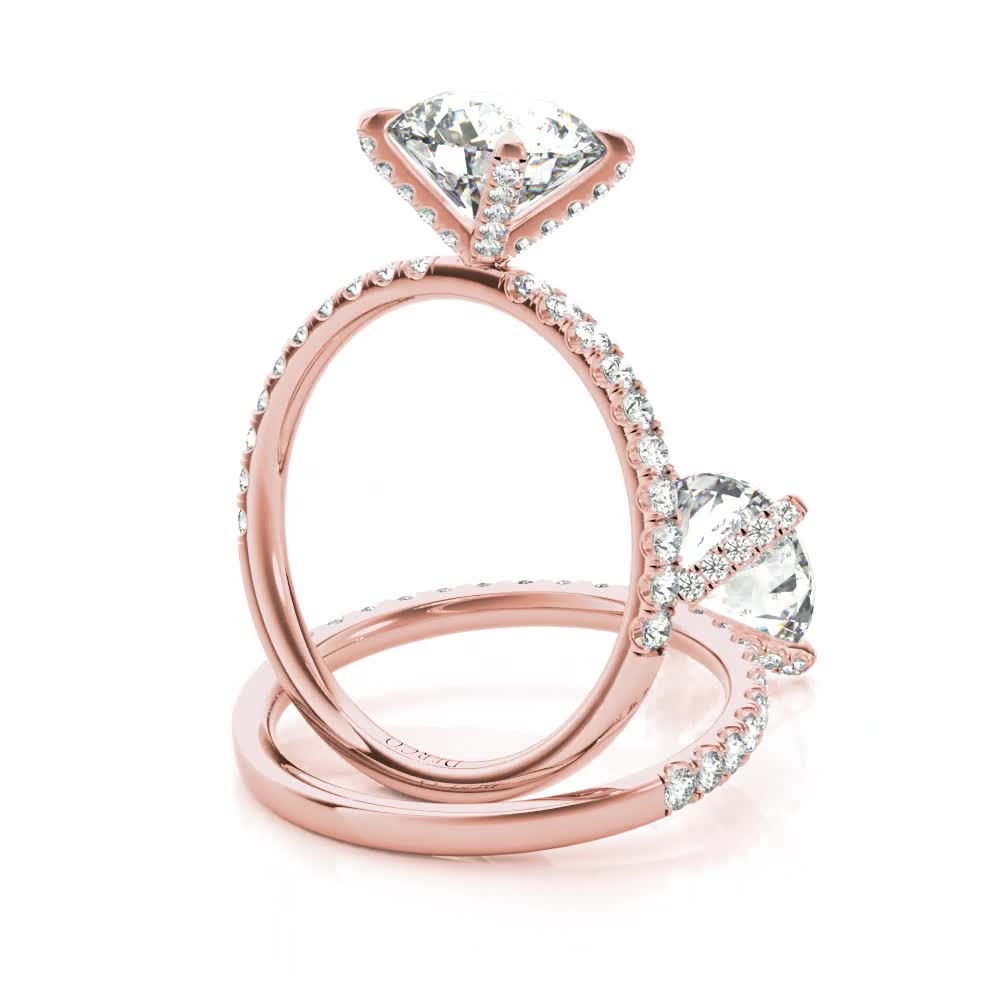 14k rose gold diamond prong engagement ring with round shape diamond