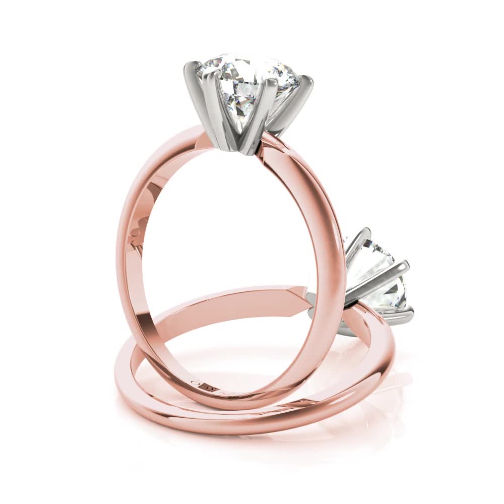 14k rose gold solitaire 6 prong engagement ring with round shape diamond