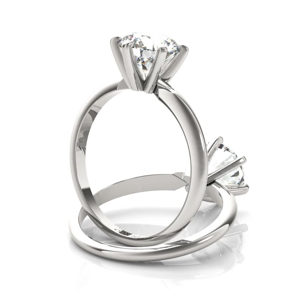 platinum solitaire 6 prong engagement ring with round shape diamond