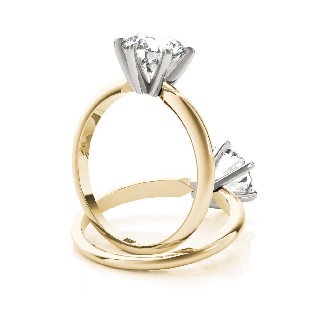 18k yellow gold solitaire 6 prong engagement ring with round shape diamond