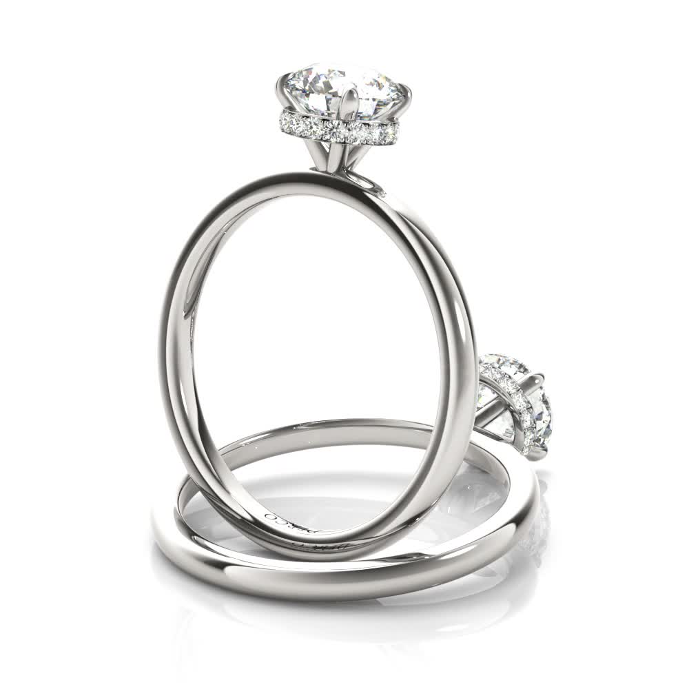 platinum solitaire hidden halo engagement ring with round shape diamond