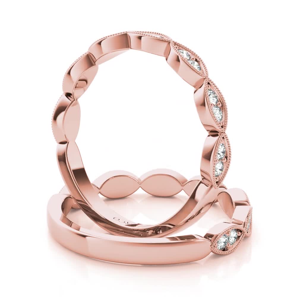 14K Rose Gold Vintage Inspired Leaf Diamond Band