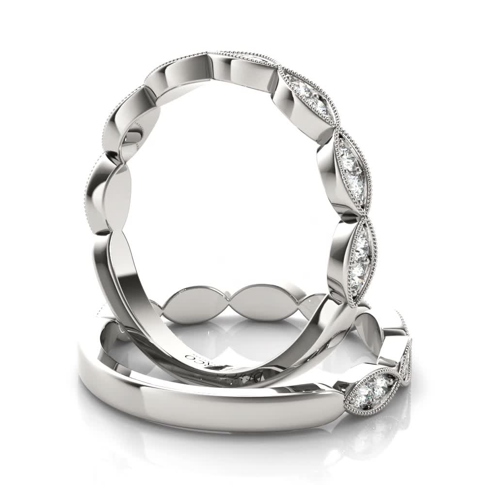 18K White Gold Vintage Inspired Leaf Diamond Band