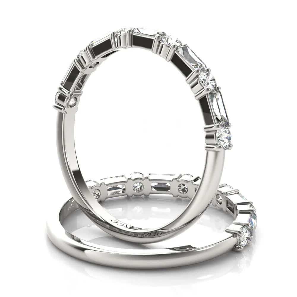 Platinum Alternating Round & Baguette Diamond Band