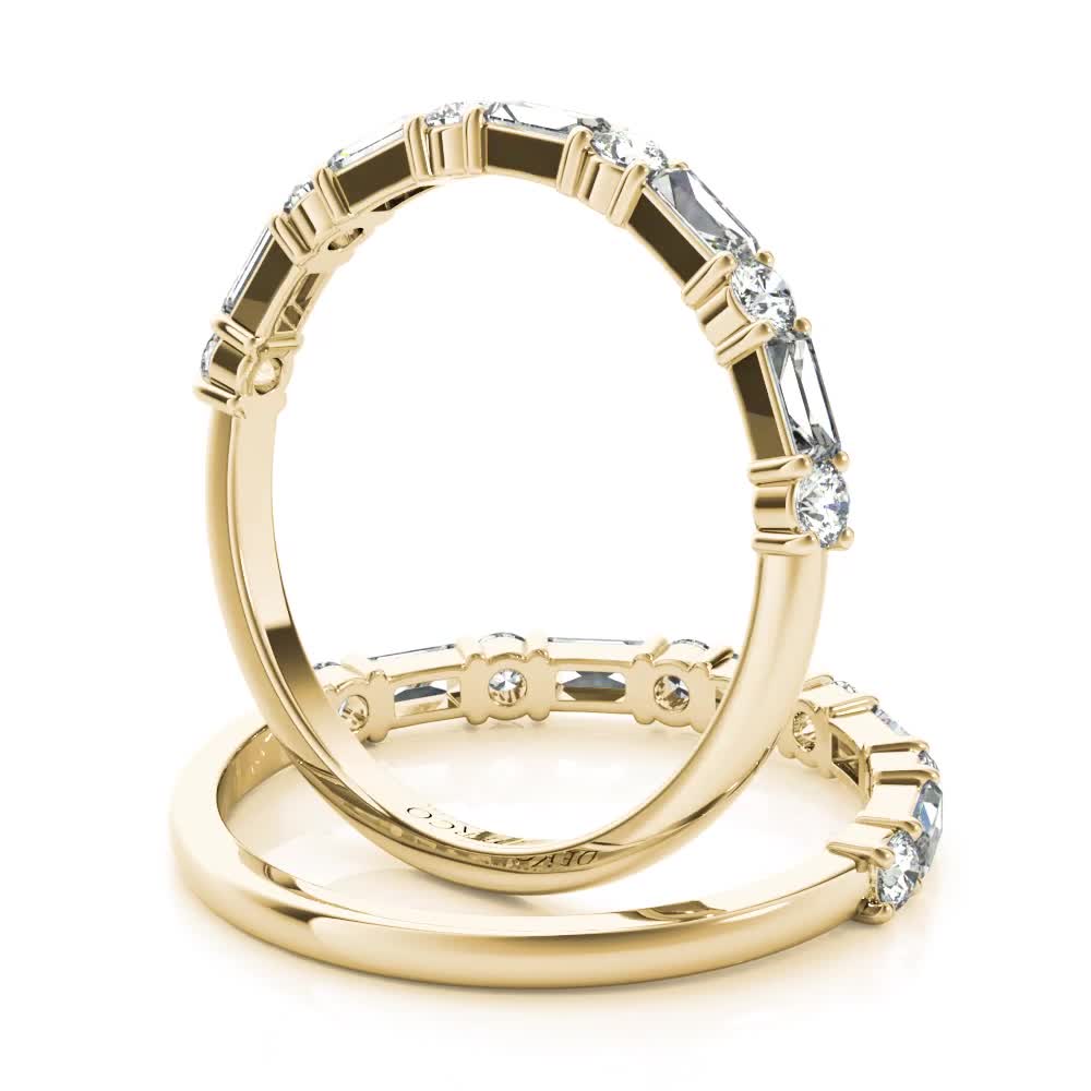 18K Yellow Gold Alternating Round & Baguette Diamond Band – Derco