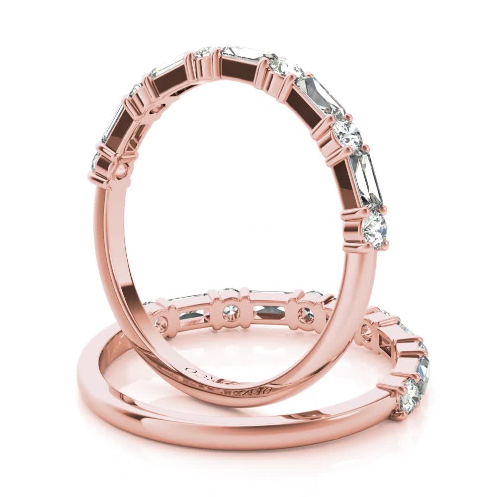 14K Rose Gold Alternating Round & Baguette Diamond Band
