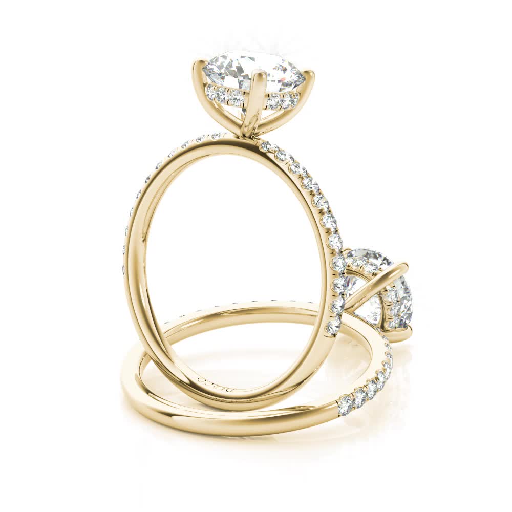 18k yellow gold hidden halo engagement ring with round shape diamond