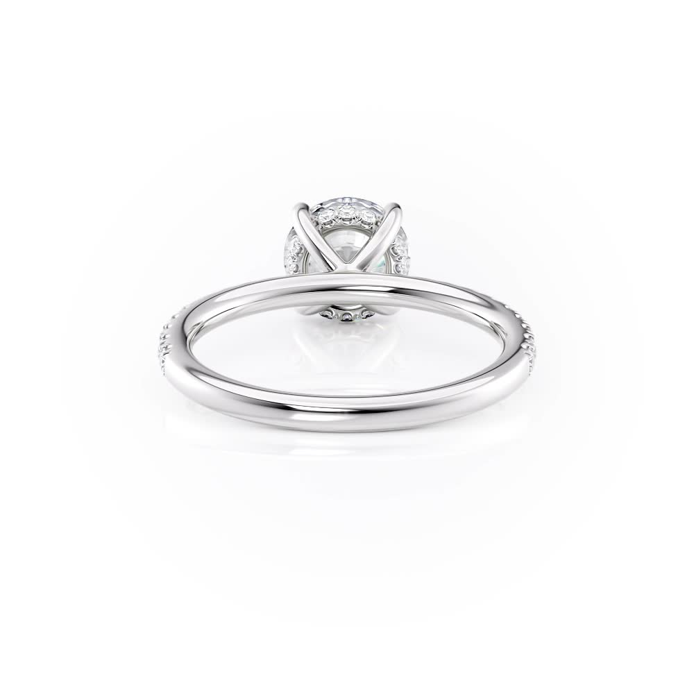 platinum hidden halo engagement ring with round shape diamond