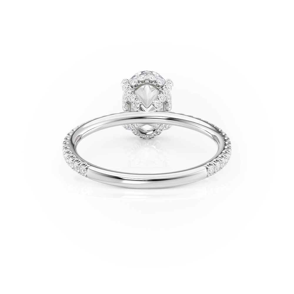 platinum diamond prong's with hidden halo engagement ring with oval shape diamond