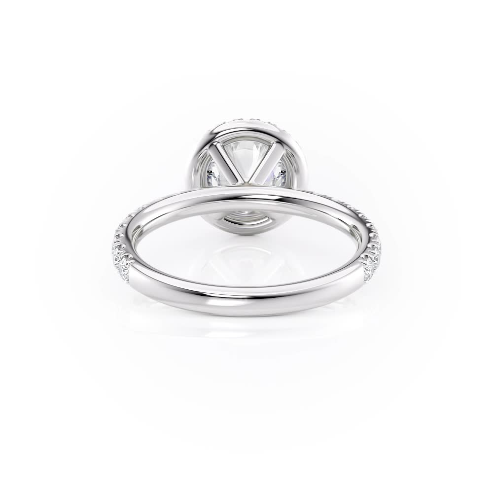 14k white gold floating halo engagement ring with round shape diamond