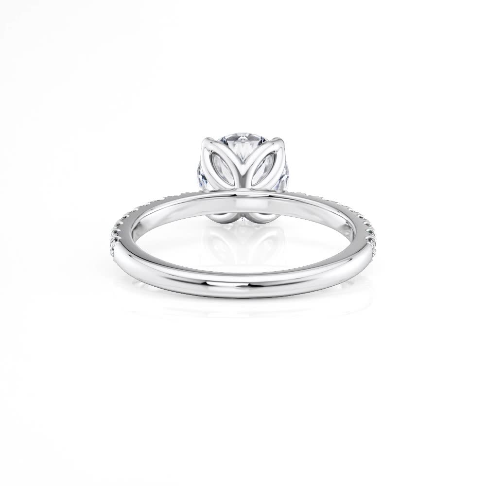 platinum petite tulip pave engagement ring with round shape diamond
