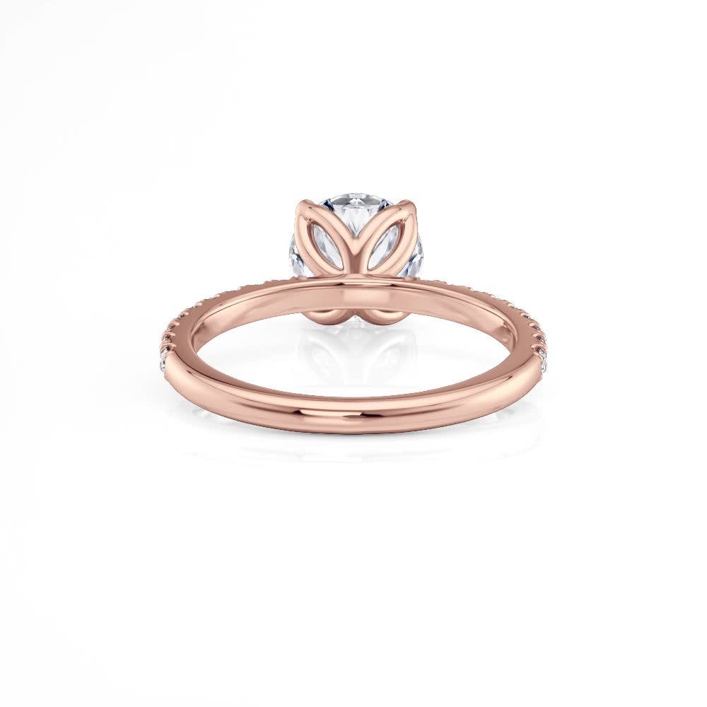 14k rose gold petite tulip pave engagement ring with round shape diamond
