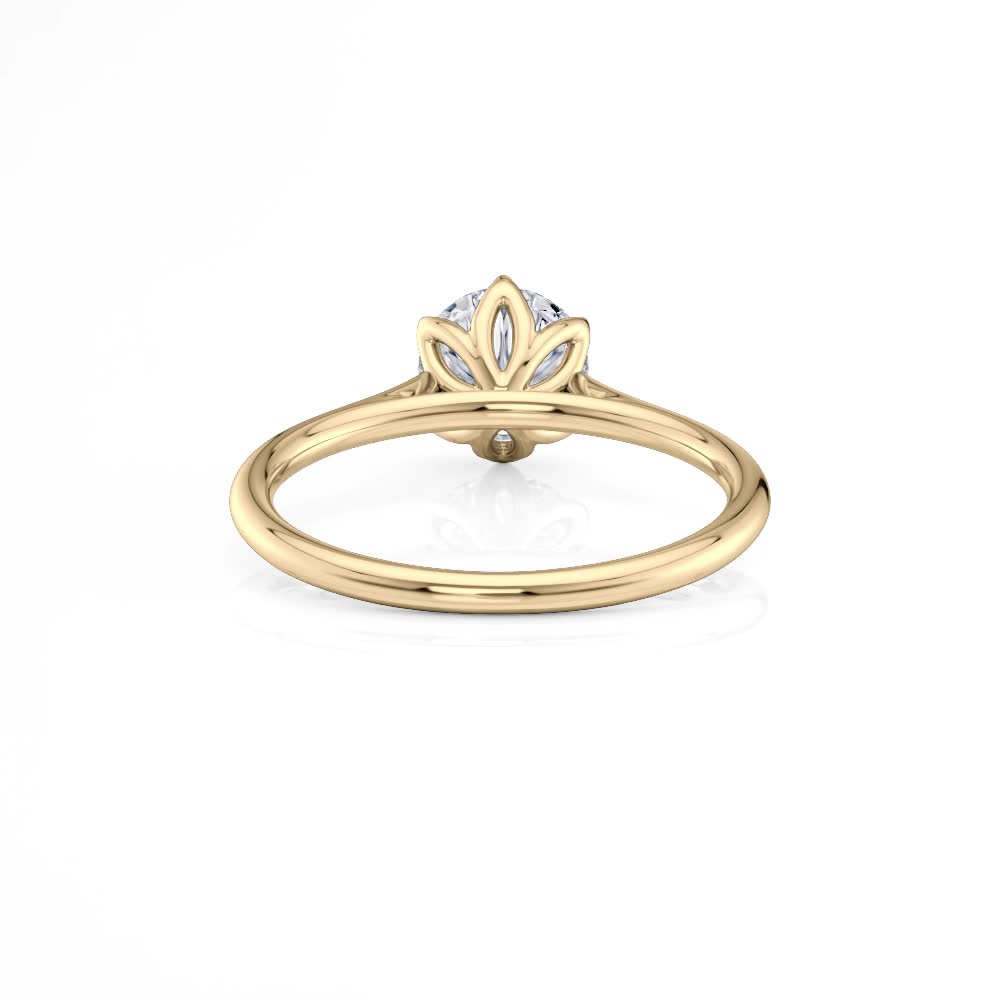 18k yellow gold 6 tulip cathedral engagement ring with round shape diamond
