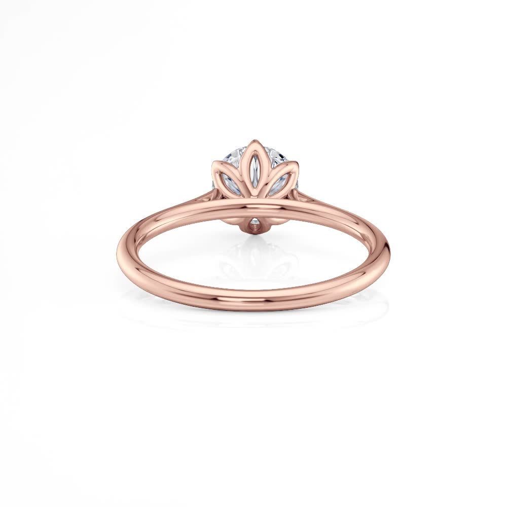 14k rose gold 6 tulip cathedral engagement ring with round shape diamond