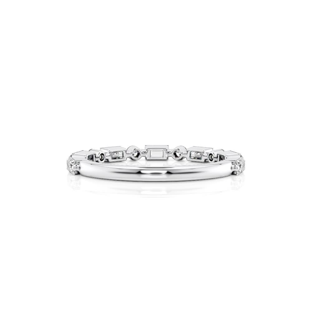 14K White Gold Single Prong Round & Baguette Diamond Band
