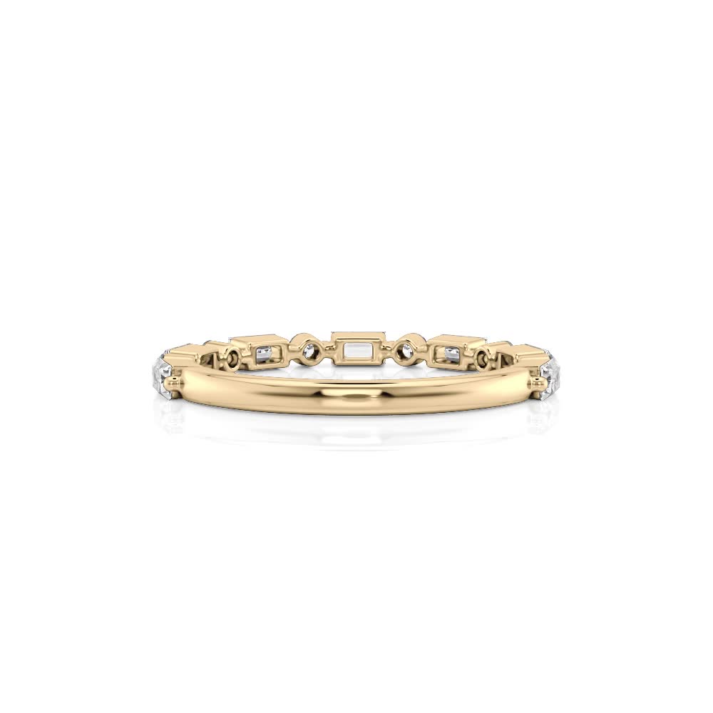 14K Yellow Gold Single Prong Round & Baguette Diamond Band
