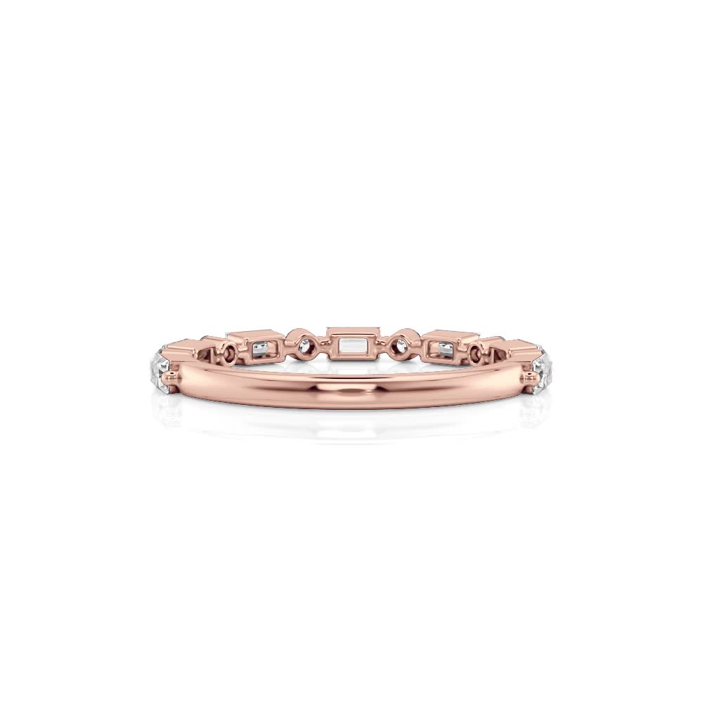 14K Rose Gold Single Prong Round & Baguette Diamond Band