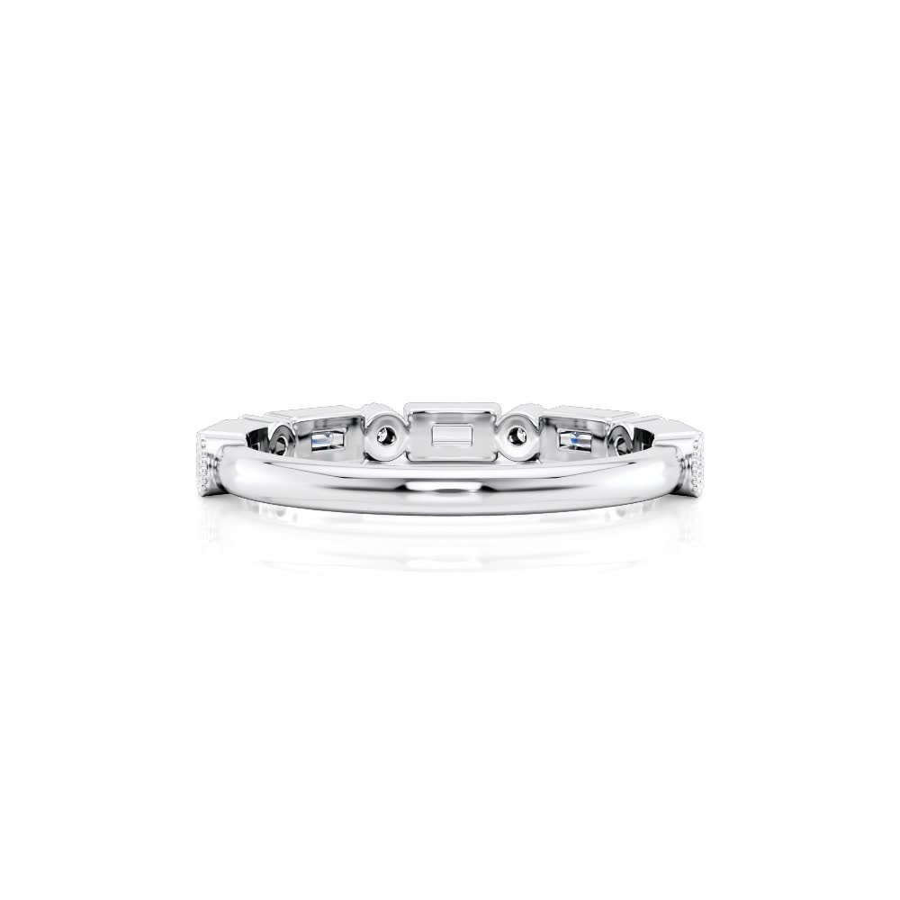 14K White Gold Alternating Round & Baguette Milgrain Diamond Band