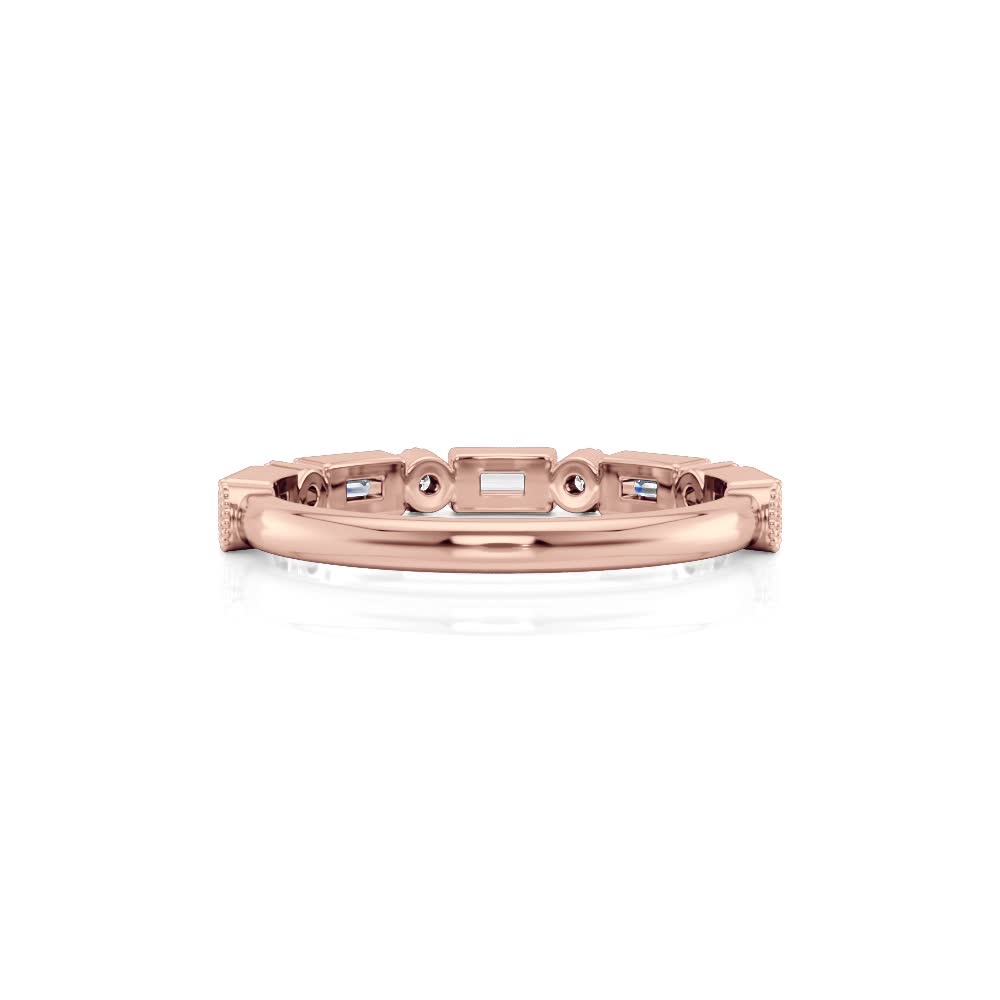 14K Rose Gold Alternating Round & Baguette Milgrain Diamond Band
