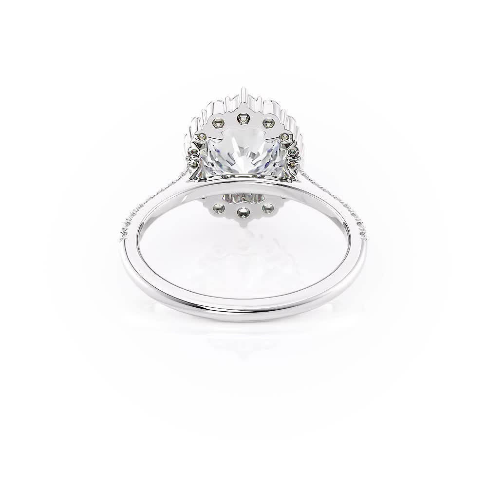 14k white gold north to south halo ring with round shape diamond