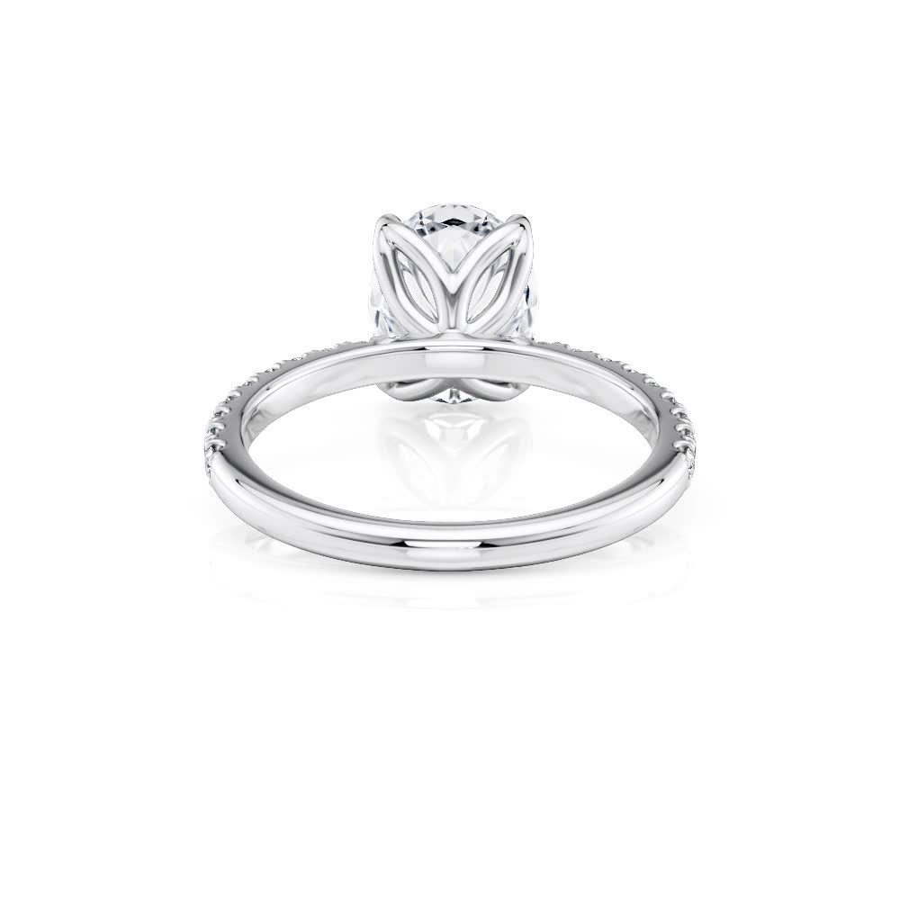 14k white gold petite tulip oval pave engagement ring with oval shape diamond