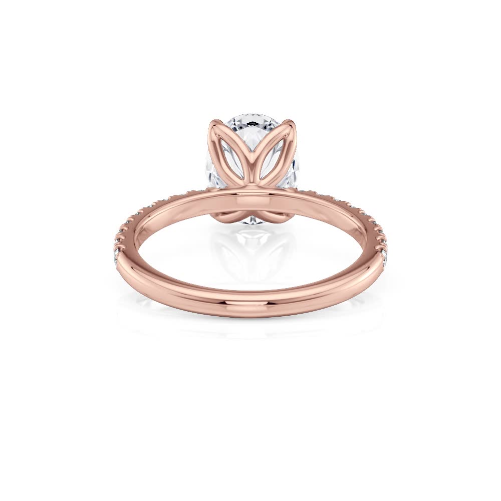 14k rose gold petite tulip oval pave engagement ring with oval shape diamond