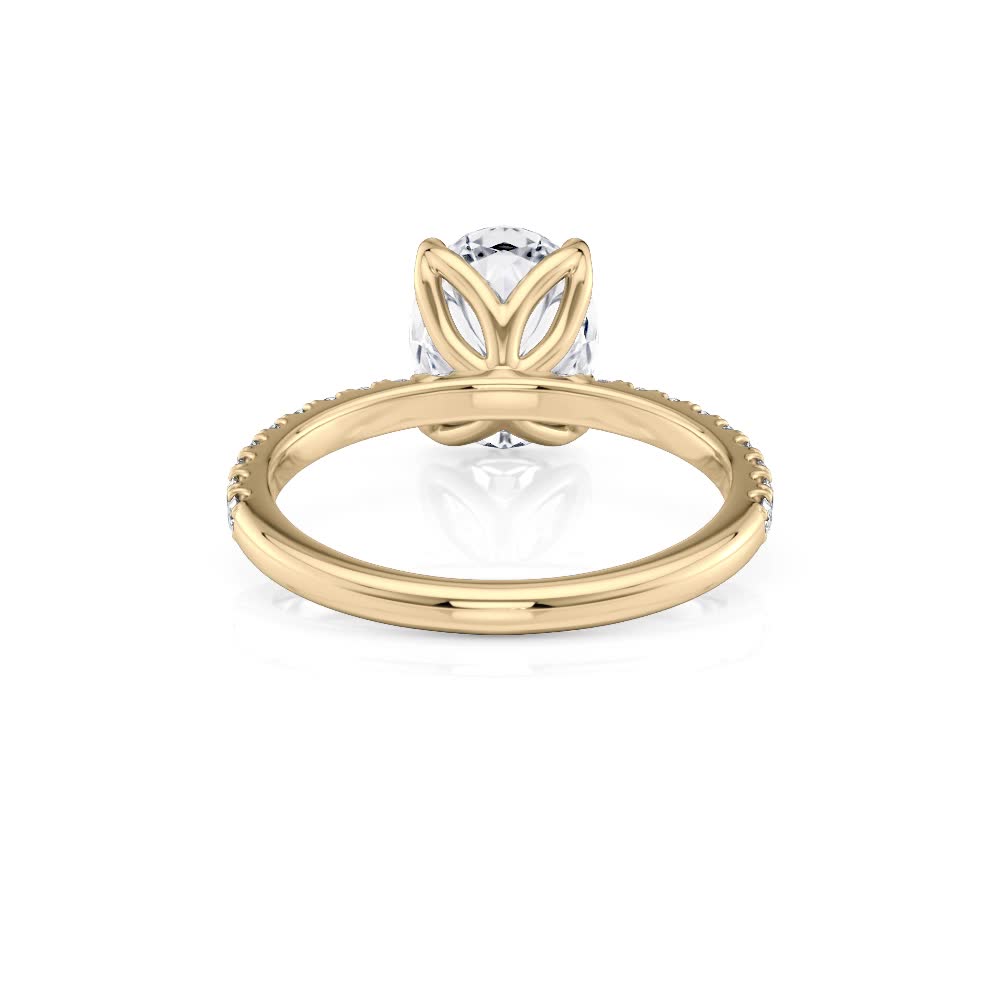 14k yellow gold petite tulip oval pave engagement ring with oval shape diamond
