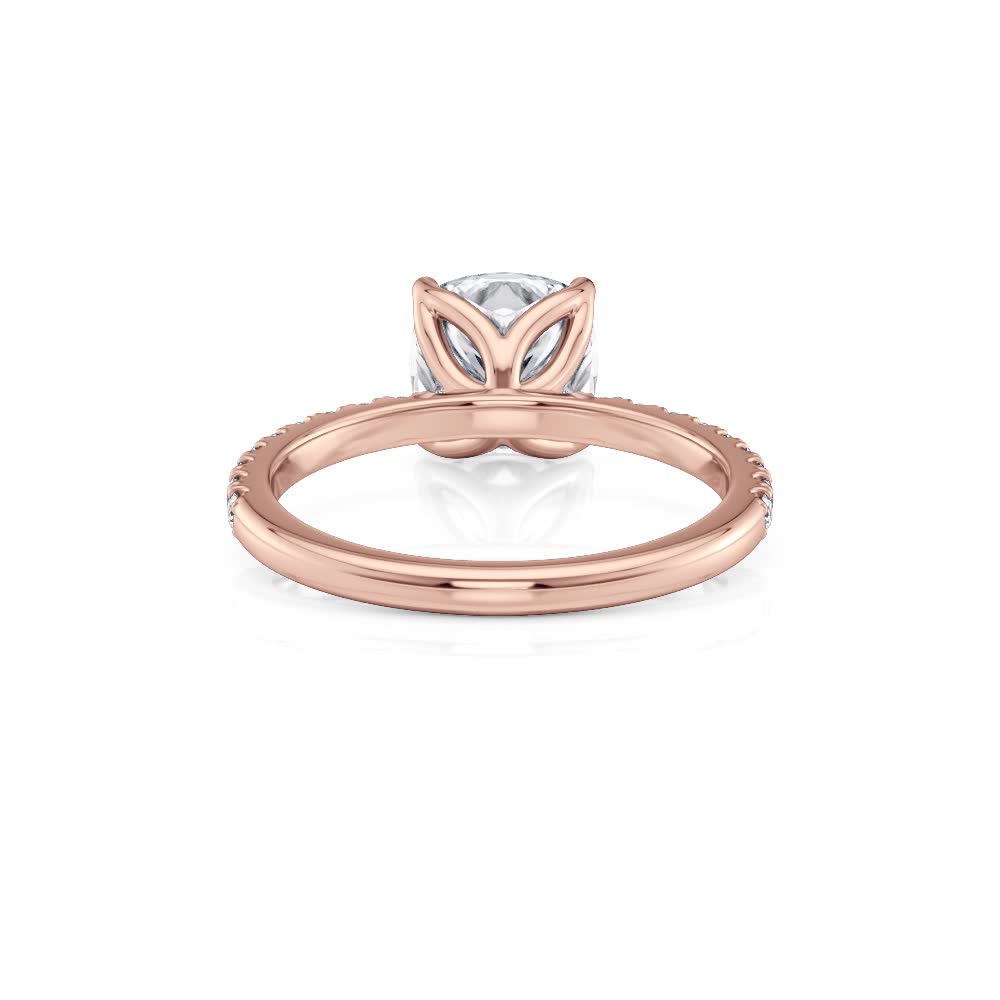 14k rose gold petite tulip cushion pave engagement ring with cushion shape diamond