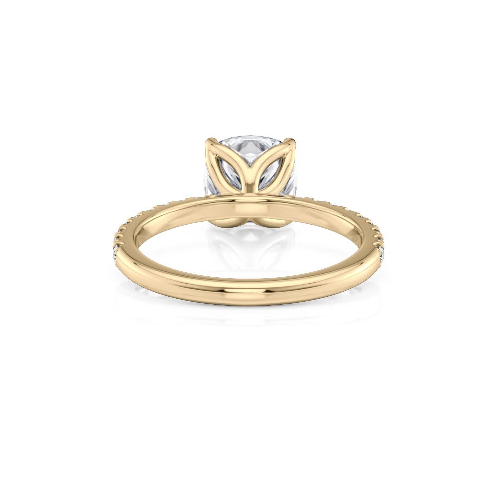 14k yellow gold petite tulip cushion pave engagement ring with cushion shape diamond