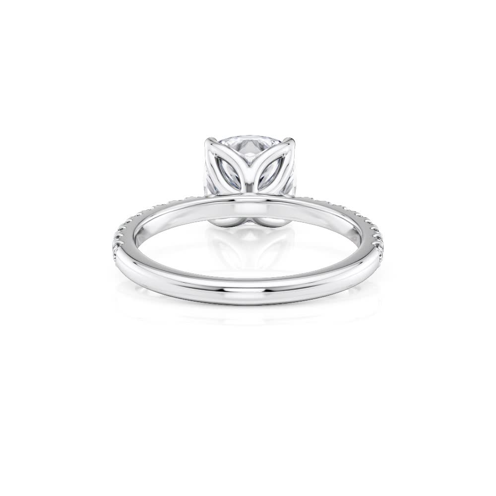 18k white gold petite tulip cushion pave engagement ring with cushion shape diamond