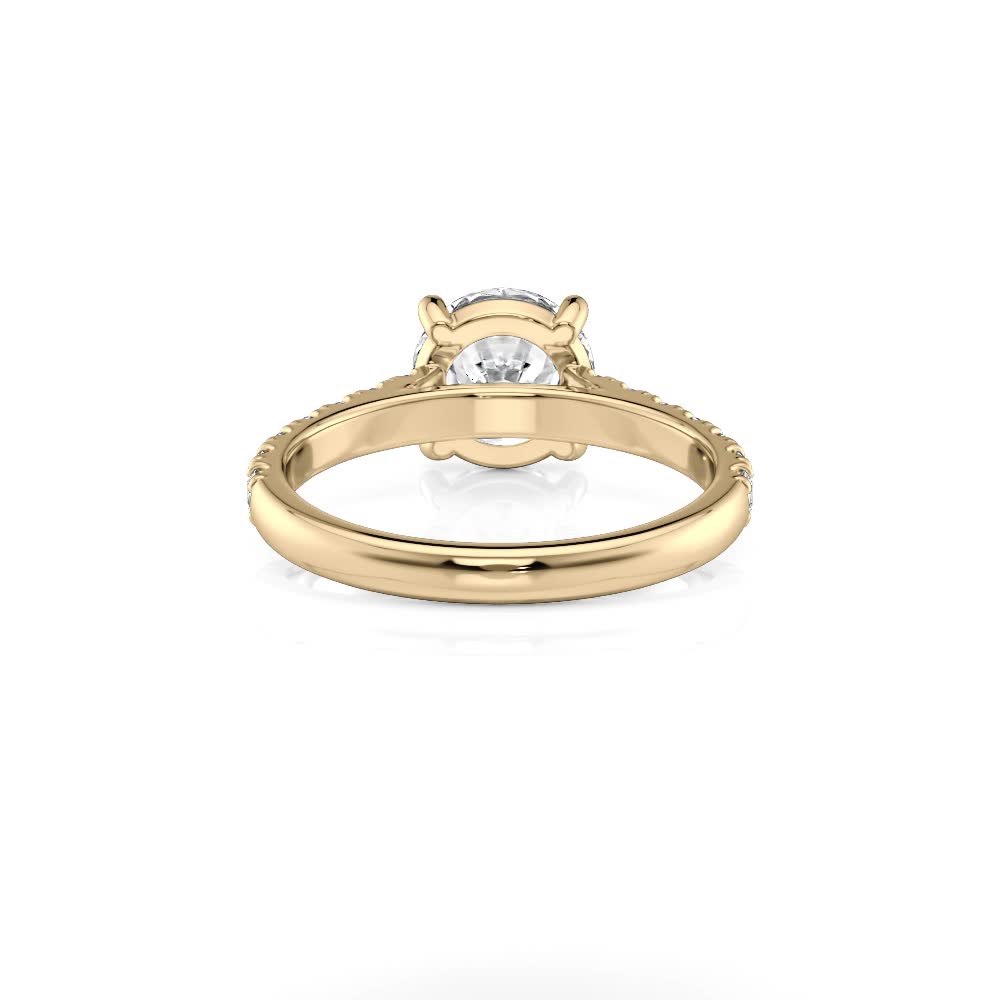 14k yellow gold lab floating cathedral engagement ring with round shape diamond