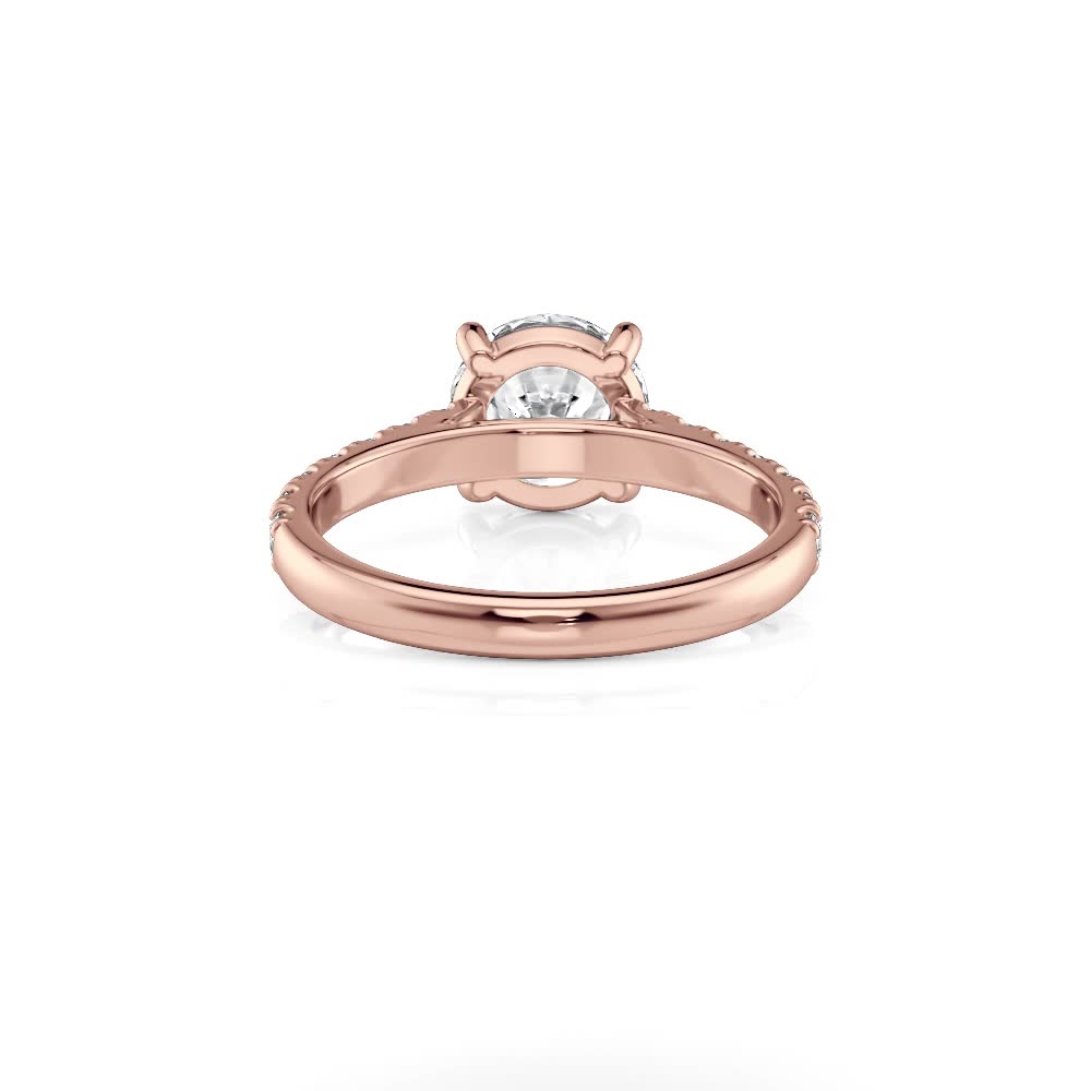 14k rose gold lab floating cathedral engagement ring with round shape diamond