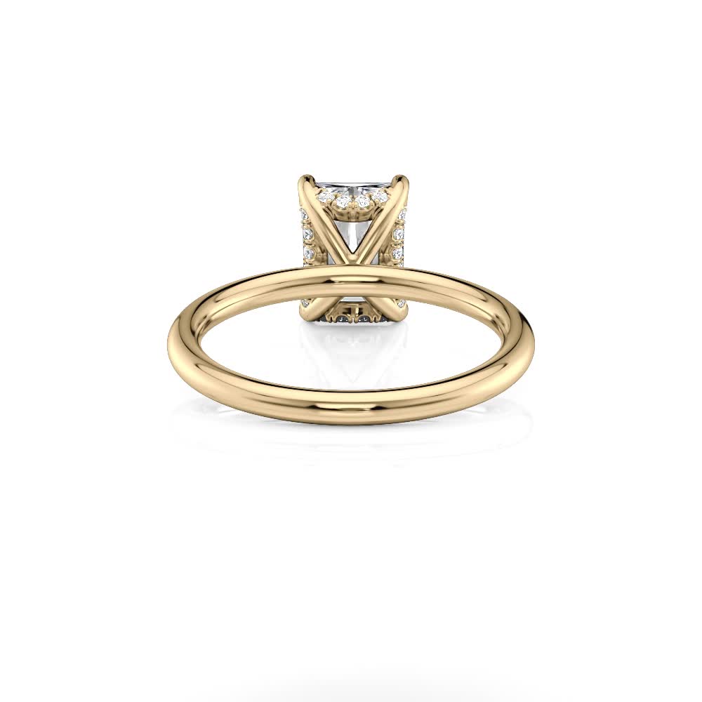 18k yellow gold natural curved hidden halo radiant solitaire engagement ring with radiant shape diamond