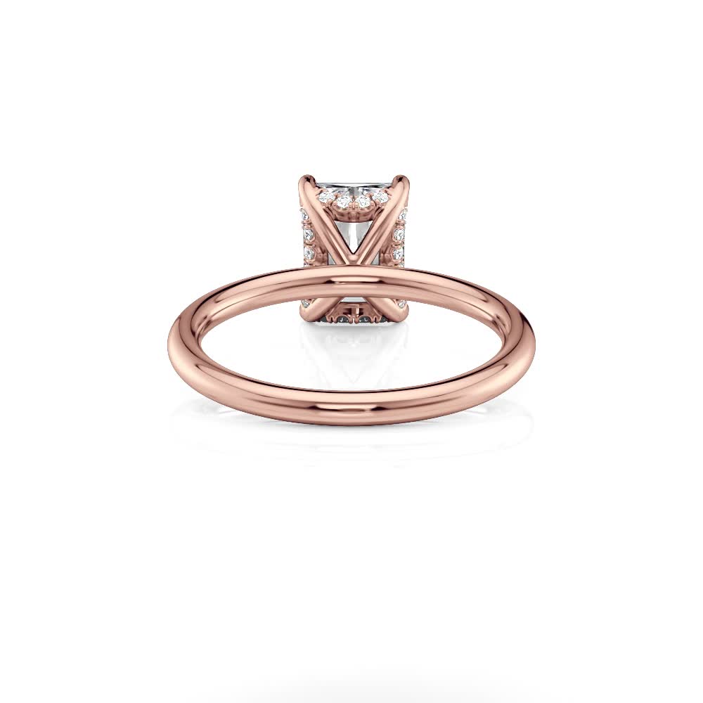 14k rose gold lab curved hidden halo radiant solitaire engagement ring with radiant shape diamond