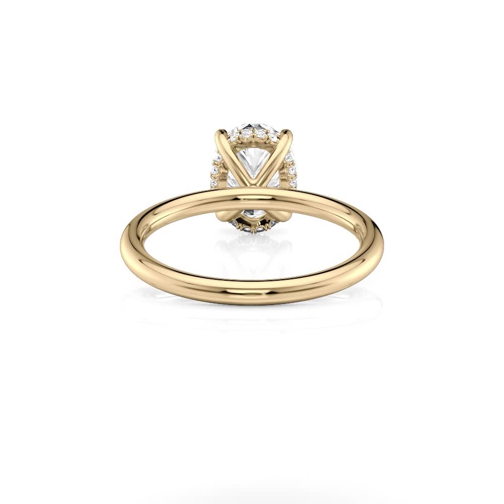 18k yellow gold natural curved hidden halo oval solitaire engagement ring with oval shape diamond