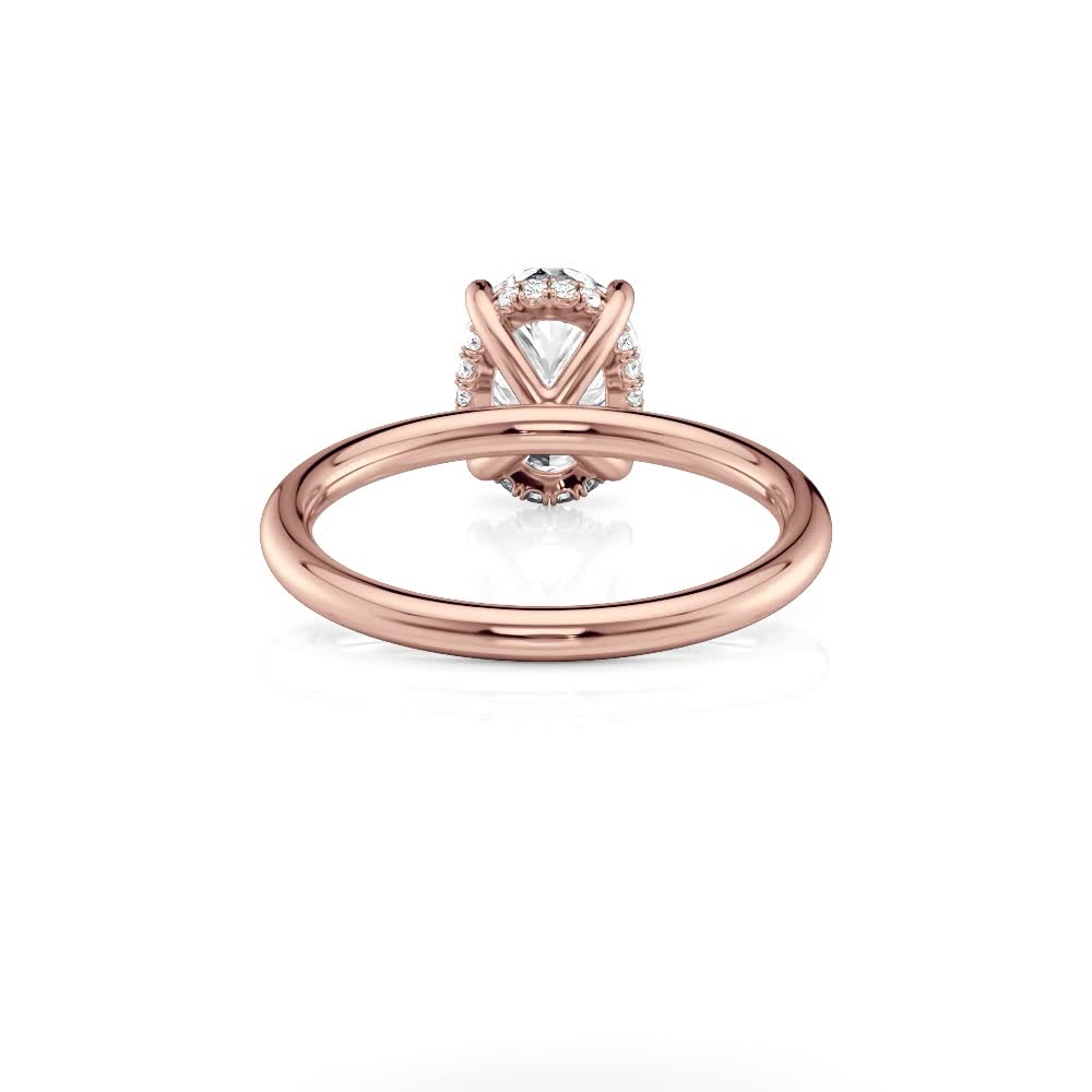 14k rose gold natural curved hidden halo oval solitaire engagement ring with oval shape diamond