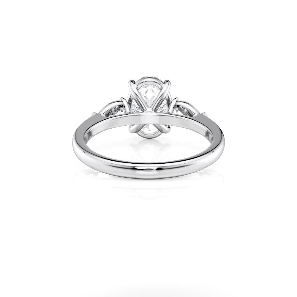 14k white gold three stone pear lab diamonds flush fit engagement ring (0.50 ctw) with oval shape diamond