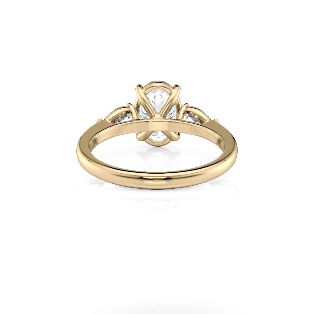 14k yellow gold three stone pear natural diamonds flush fit engagement ring (0.50 ctw) with oval shape diamond