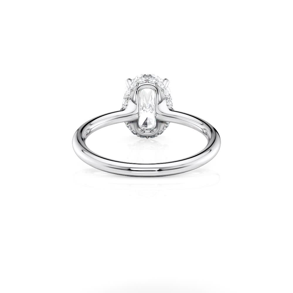 platinum natural low profile hidden curved halo oval engagement ring with oval shape diamond