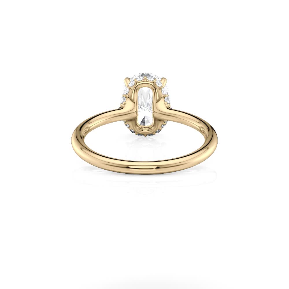 18k yellow gold lab low profile hidden curved halo oval engagement ring with oval shape diamond