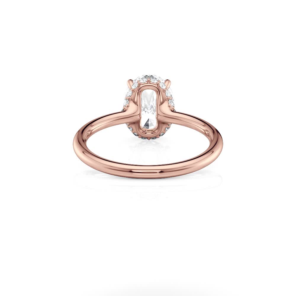 14k rose gold natural low profile hidden curved halo oval engagement ring with oval shape diamond