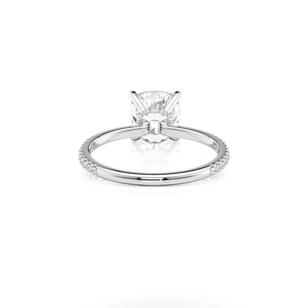 platinum natural petite low hidden halo cushion engagement ring with cushion shape diamond