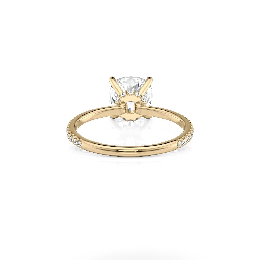 18k yellow gold natural petite low hidden halo cushion engagement ring ( with cushion shape diamond