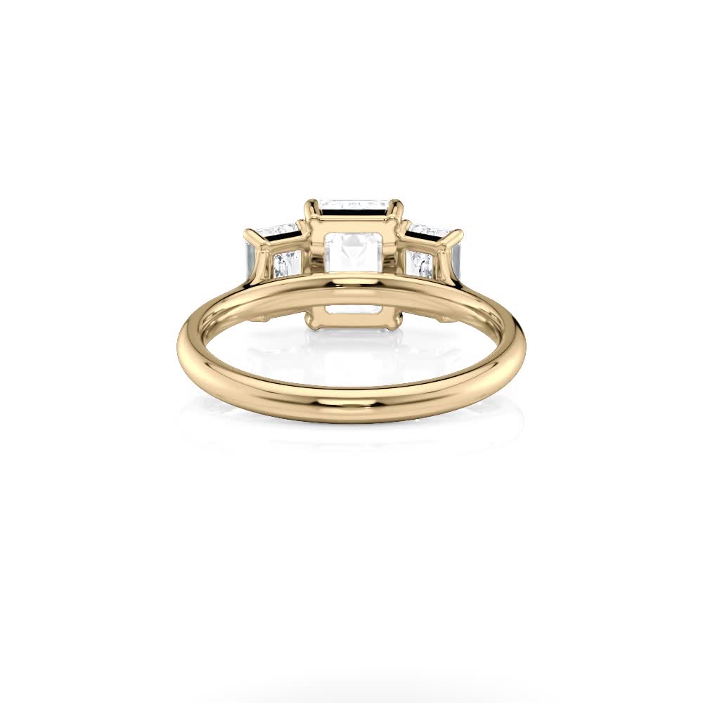 14k yellow gold three stone emerald cut natural diamond engagement ring with emerald shape diamond