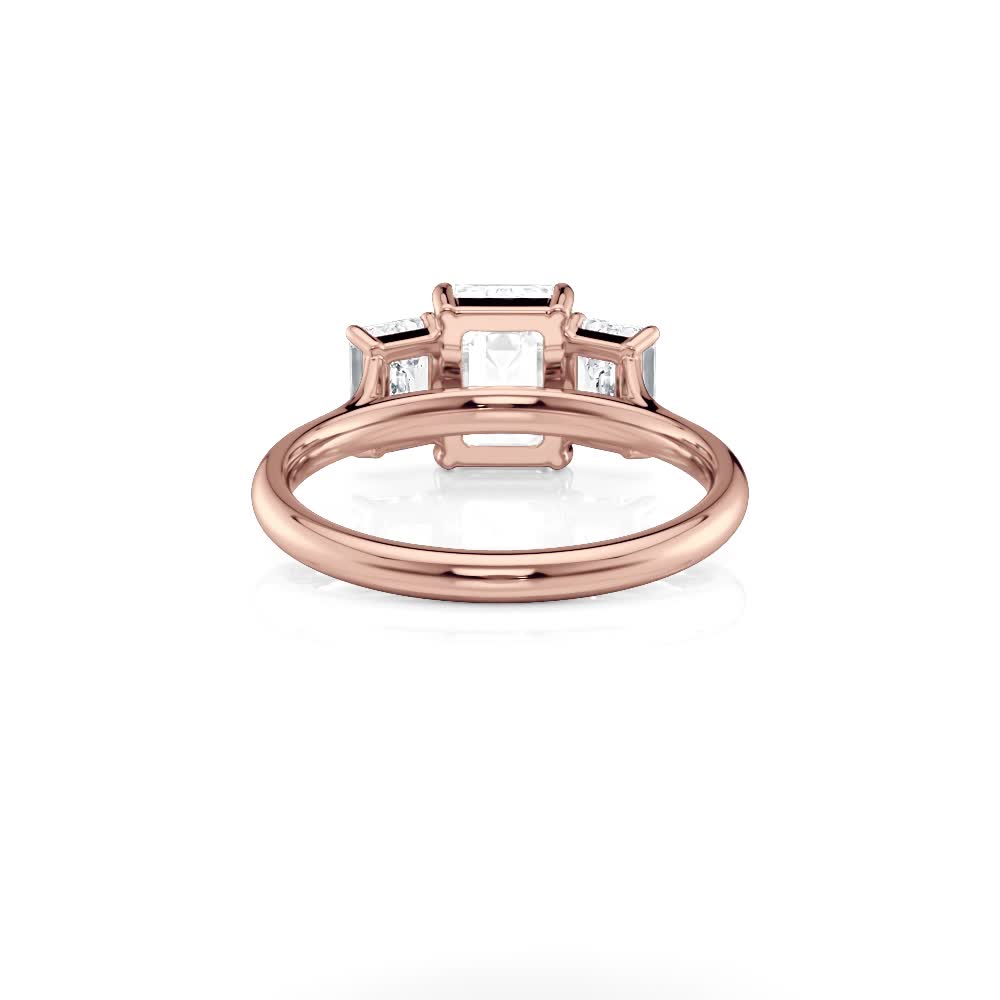 14k rose gold three stone emerald cut natural diamond engagement ring with emerald shape diamond